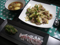 セロリと豚肉炒め、アジのなめろう、他。
