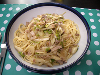 セロリと豚肉のパスタ