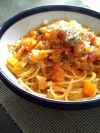 ミネストローネでスパゲッティ