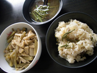 筍と蕨の炊き込みご飯、蕨の味噌汁